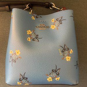 Coach Mini Town Bucket Purse with Blue Floral Bow Print